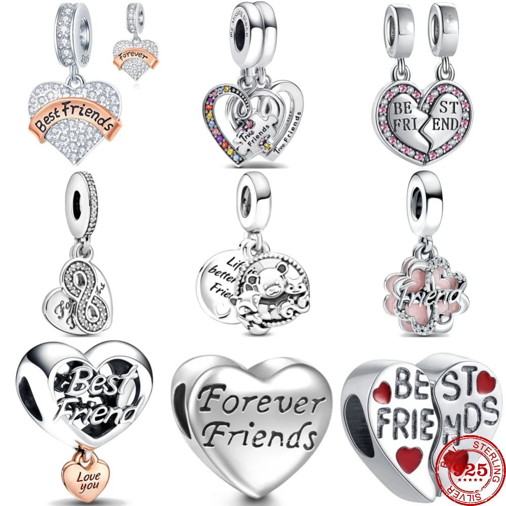 Silver Best Friends Forever 925 Sterling Charm  - Exquisite Zircon Dangle Beads for Pandora Bracelets