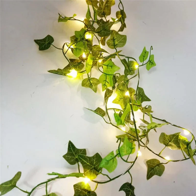 Green Leaf Fairy String Lights - Battery-Powered Vine Garland for Home and Wedding Decor