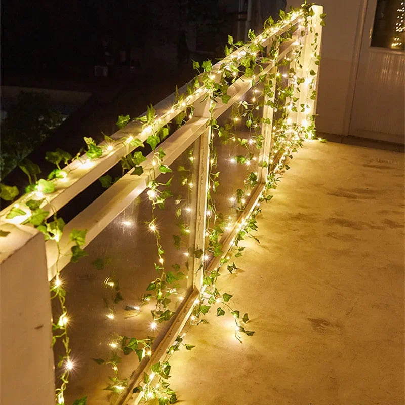 Green Leaf Fairy String Lights - Battery-Powered Vine Garland for Home and Wedding Decor