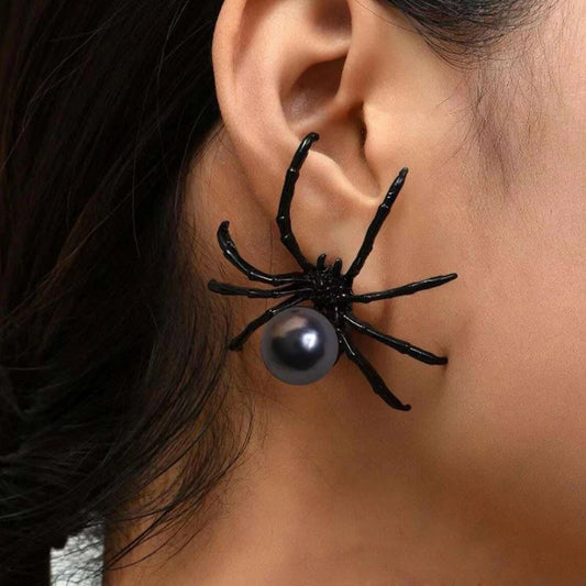 Black Spider Pearl Earrings - Trendy Halloween Geometric Ear Accessory for Women