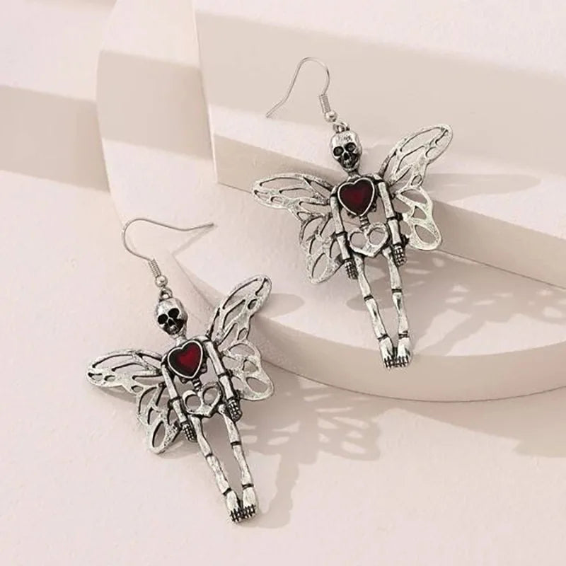 Skull & Spider Web Halloween Drop Earrings - Punk Style Jewelry for Women