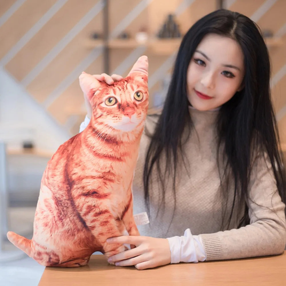 Realistic 3D Cat Plush Pillow – Soft and Cute Stuffed Toy for Kids and Girls