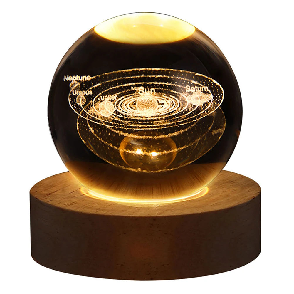 Galaxy 3D Crystal Ball Lamp - USB Night Light with Planetary Projections