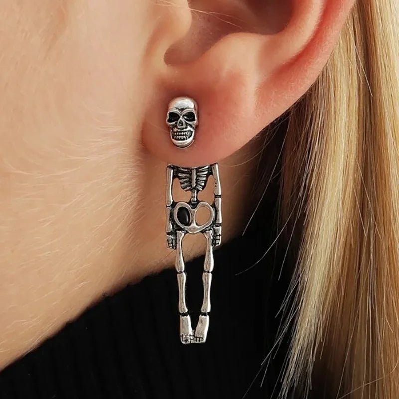 Skull & Spider Web Halloween Drop Earrings - Punk Style Jewelry for Women