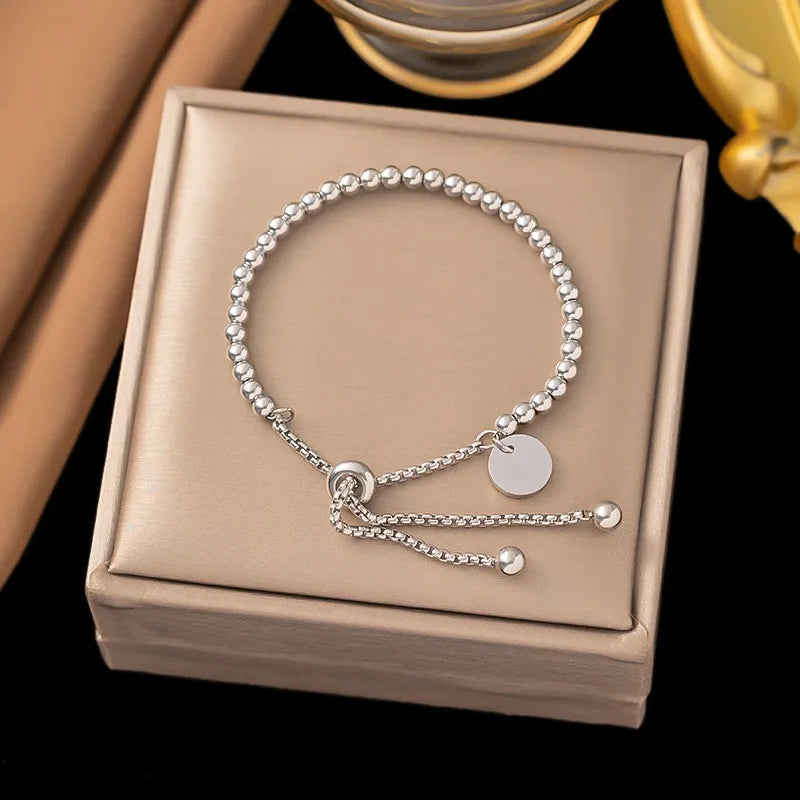 Anenjery Stainless Steel Beaded Bracelet - Elegant Statement Piece for Every Occasion