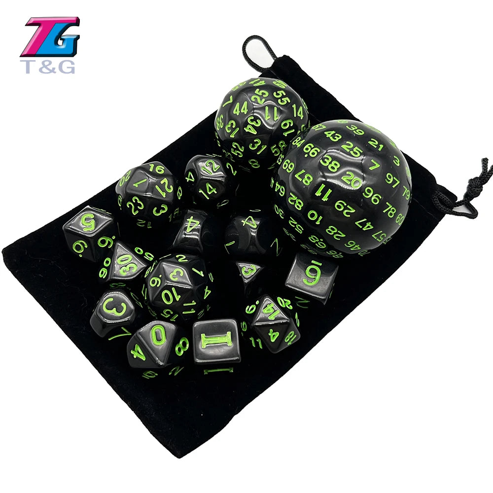 Polyhedral Dice Set 15 Pcs in Velvet Bag 🎲 DND RPG Board Game Accessories