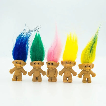 Set of 5 Troll Dolls - Colorful Hair Action Figures for Kids and Adults Nostalgic