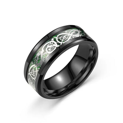 Titanium Stainless Steel Celtic Dragon Ring - Men's and Women's Wedding Band with Carbon Fiber Inlay