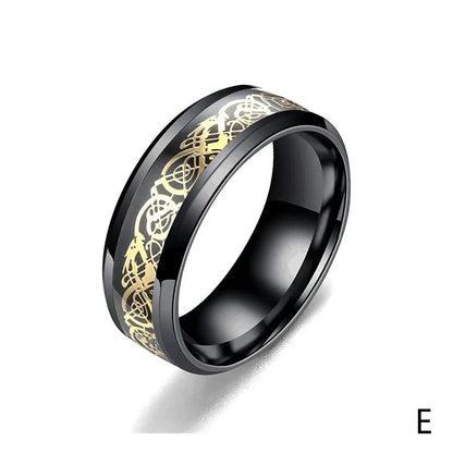 Titanium Stainless Steel Celtic Dragon Ring - Men's and Women's Wedding Band with Carbon Fiber Inlay