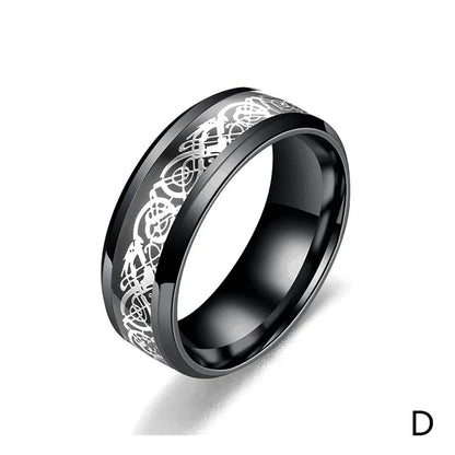 Titanium Stainless Steel Celtic Dragon Ring - Men's and Women's Wedding Band with Carbon Fiber Inlay