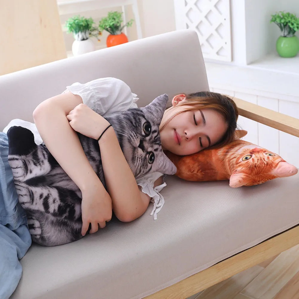 Realistic 3D Cat Plush Pillow – Soft and Cute Stuffed Toy for Kids and Girls