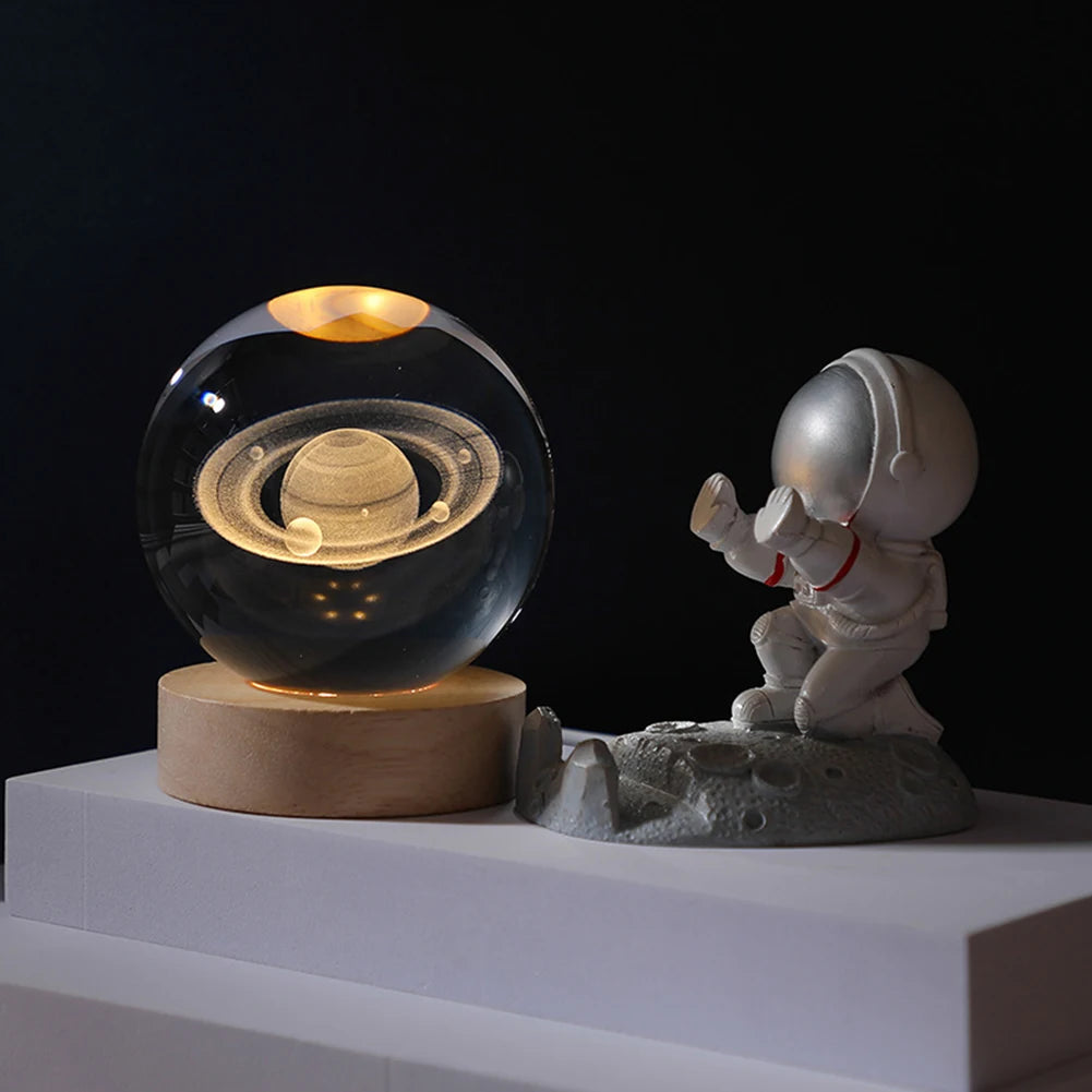 Galaxy 3D Crystal Ball Lamp - USB Night Light with Planetary Projections