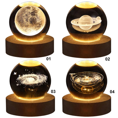 Galaxy 3D Crystal Ball Lamp - USB Night Light with Planetary Projections