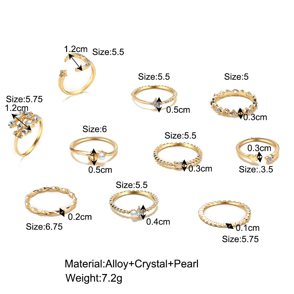 Bohemian Love 9-piece Set: Crystal Butterfly Star Moon Rings 🦋🌟🌙