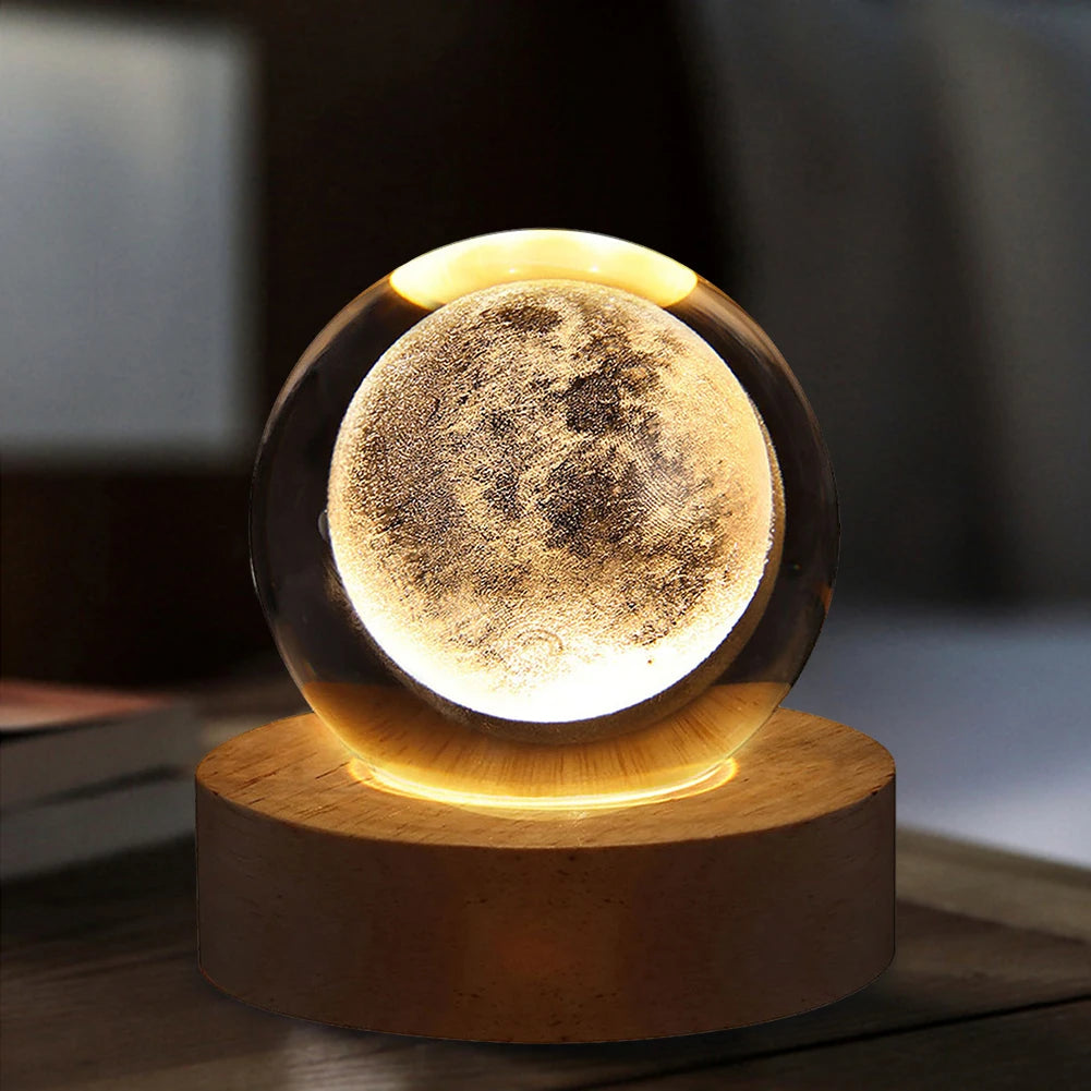 Galaxy 3D Crystal Ball Lamp - USB Night Light with Planetary Projections