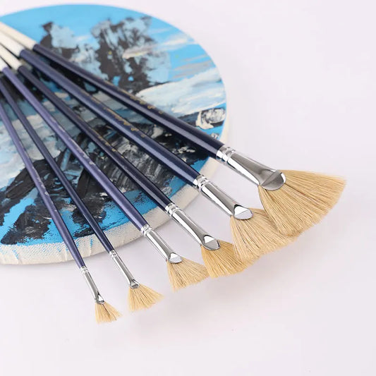 Blue Pole Yu Bristle fan-shaped oil Brush set for oil painting thick gouache acrylic Birch pen brush tool art supplies