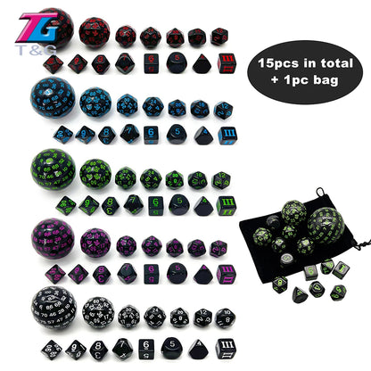 Polyhedral Dice Set 15 Pcs in Velvet Bag 🎲 DND RPG Board Game Accessories