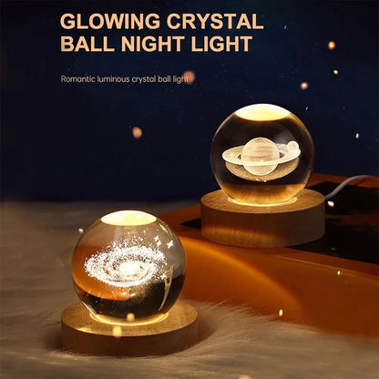 Galaxy 3D Crystal Ball Lamp - USB Night Light with Planetary Projections