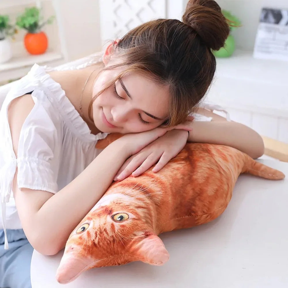 Realistic 3D Cat Plush Pillow – Soft and Cute Stuffed Toy for Kids and Girls