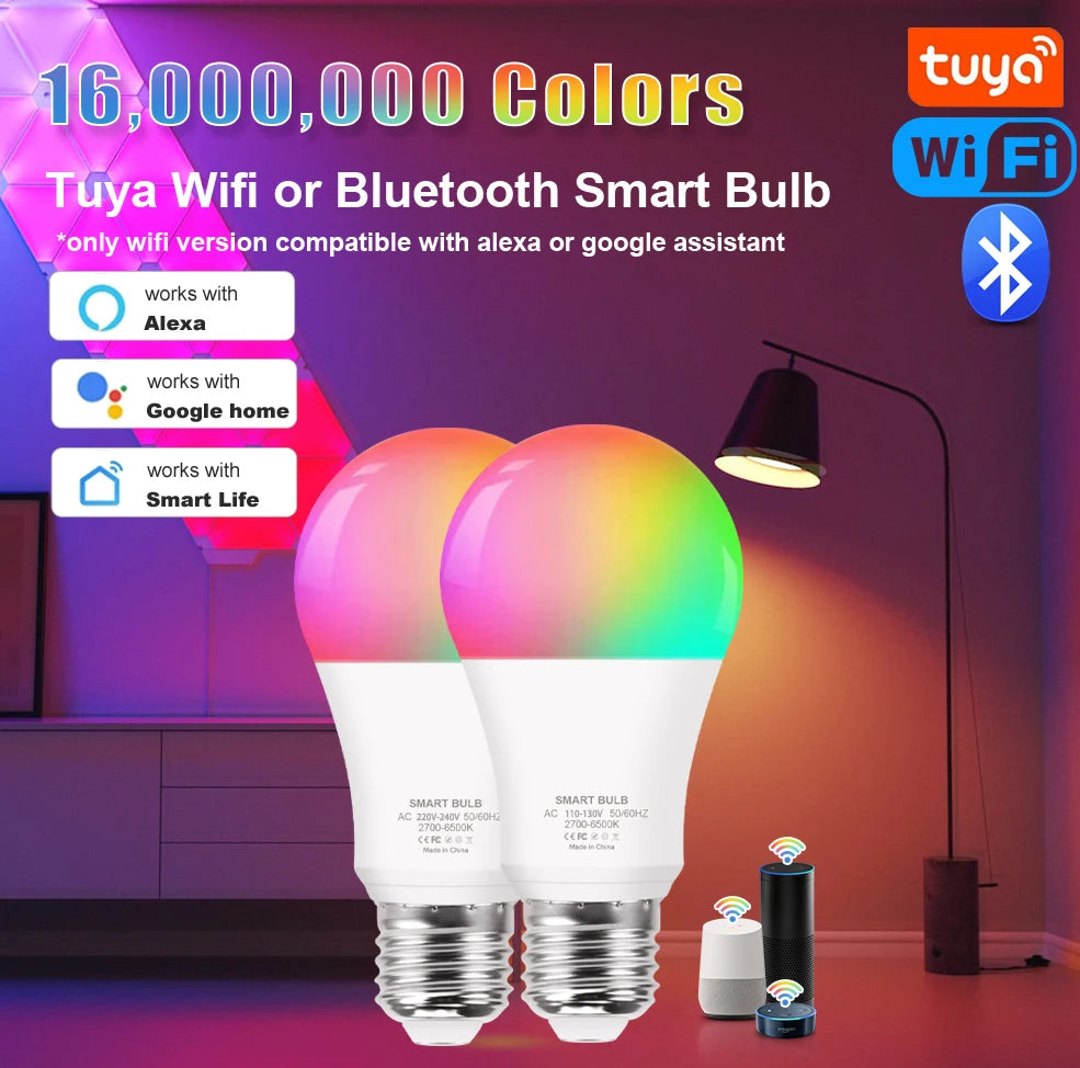 Smart WiFi/Bluetooth LED Bulb - Alexa and Google Assistant Compatible, RGB, E27, 110-220V