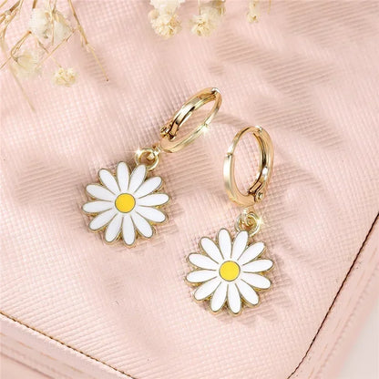 Delicacy Gold Daisy Sunflower Hoop Earrings - Elegant Everyday Glamour